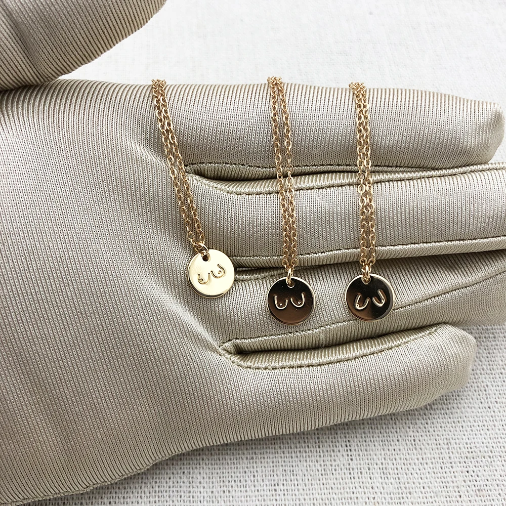 Kesadaran Kanker Payudara Kalung Payudara Menyusui Perhiasan Feminis Perhiasan Kalung Liontin Disk Sederhana untuk Anak Perempuan 10Mm, 18 Inci