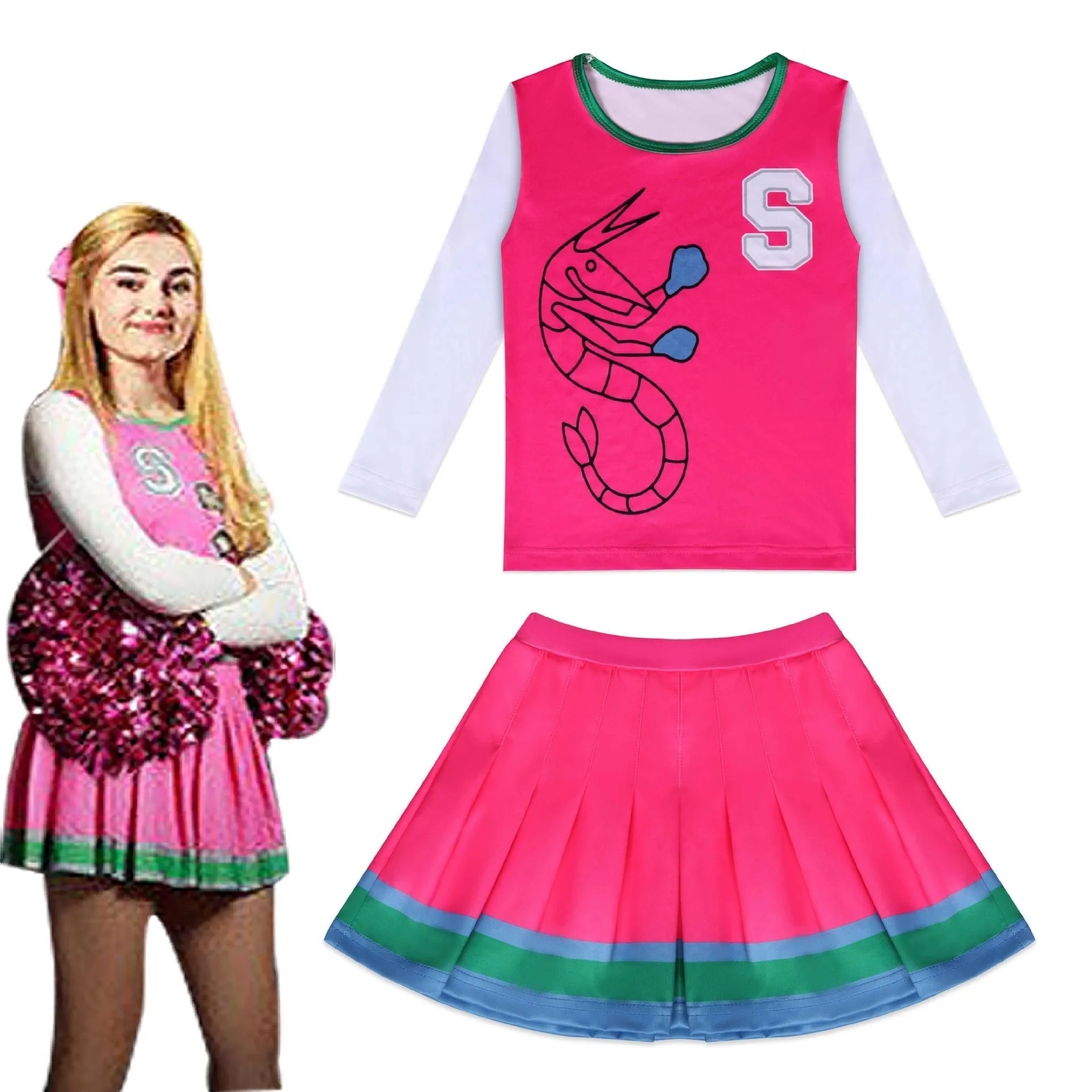 Zombies Addison Cosplay Cheerleader Girls Halloween Costumes Kids Tops+Skirt Clothes Sets Fancy Outfits+Flower Ball+Leggings