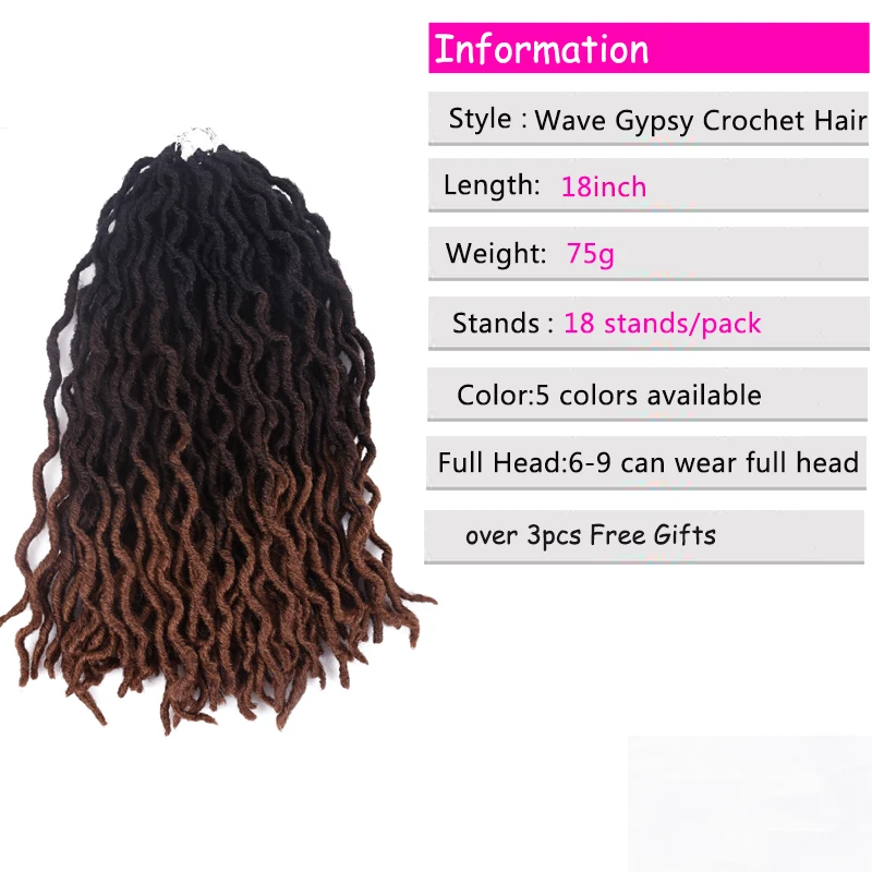 18inch Goddess Faux Locs Curly Synthetic Crochet Ombre Braiding Hair Soft Dreads Dreadlocks For Black Woman Extension