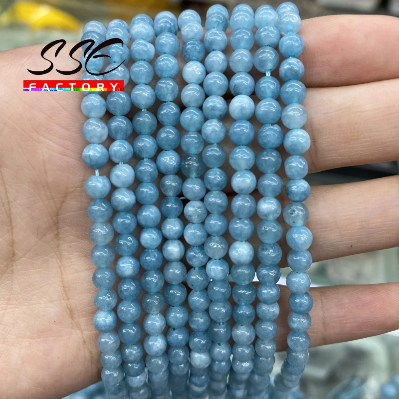 Natural Stone Beads Blue Aquamarin Angelite Round Loose Beads 4 6 8 10 12 MM Pick Size For Jewelry Making DIY Bracelet 15\