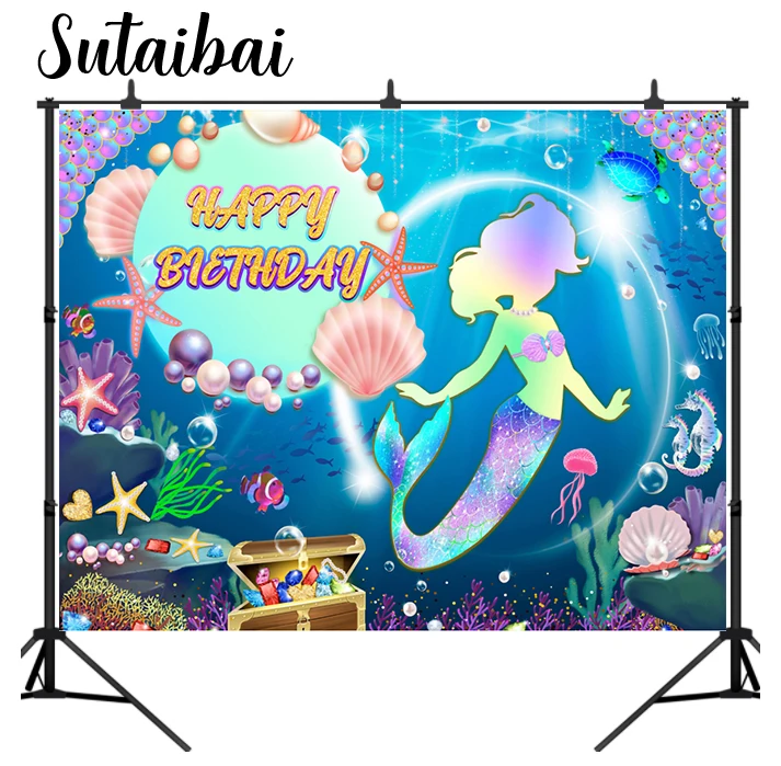 

Mermaid Backdrop Seabed Fish Shark Birthday Party Castle Photography Background for Photo Studio Vinyl Photocall Photozone