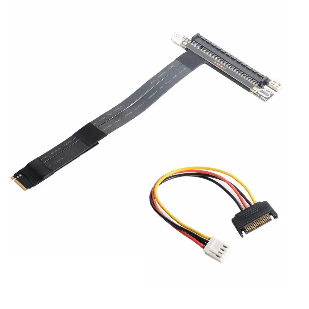 PCI-E 3.0 16x PCIe x16 Extender to M2 M.2 NVMe M-Key Riser Card Extension Cord Gen3.0 32Gbps with Sata Power Cable