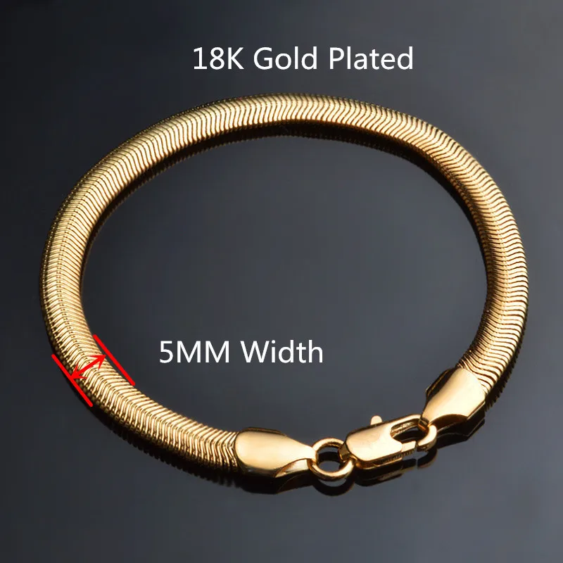 Stainless Steel Bracelet 5/6mm Curb Snake Chain Gold Color Bracelets for Men Women