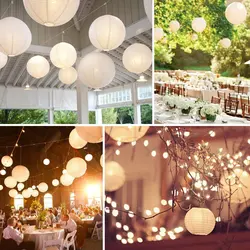 36 Pcs  Paper Lanterns  Mixed Size White Round Lamp Shade Floral Wedding Party DIY Crafts Decoration Supplies with LED Lights
