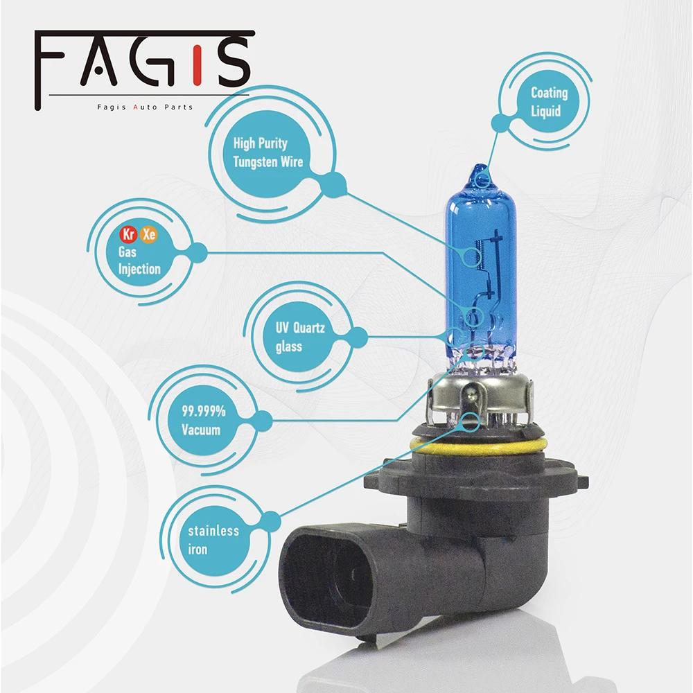 Fagis 2 Pcs US Brand 9005 HB3 12V 65W 4800K Car Headlight Super Bright White Auto Lights Blue Lights Halogen Bulbs Car Lamps