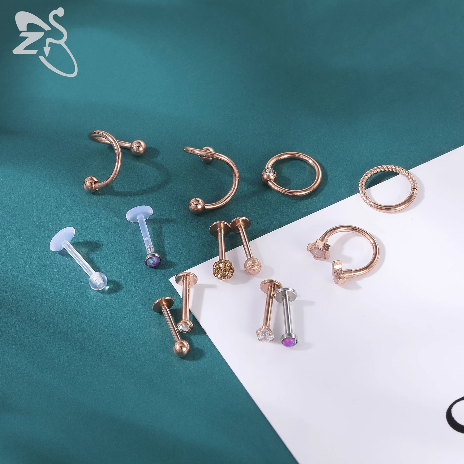 ZS 1 Set 16G Surgical Steel Lip Piercings For Women Men Crystal Ear Cartilage Tragus Conch Daith Piercing Hoop Nose Ring Jewelry