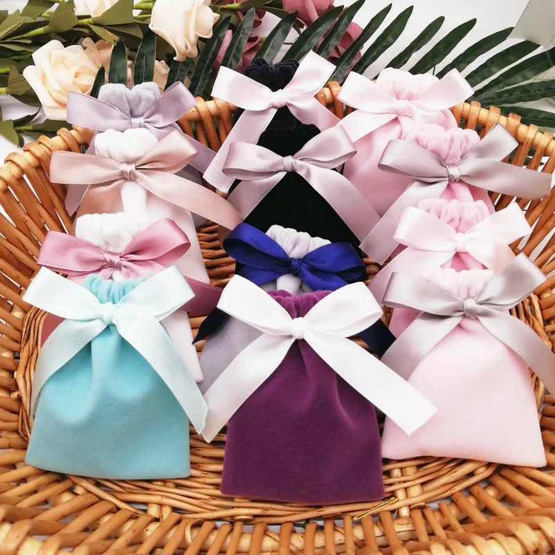 

20PCS Velvet Pouch Jewelry Packaging Cosmetic Storage Cute Bag Makeup Gift Wedding Party Candy Cosmetic Drawstring Packing Bags