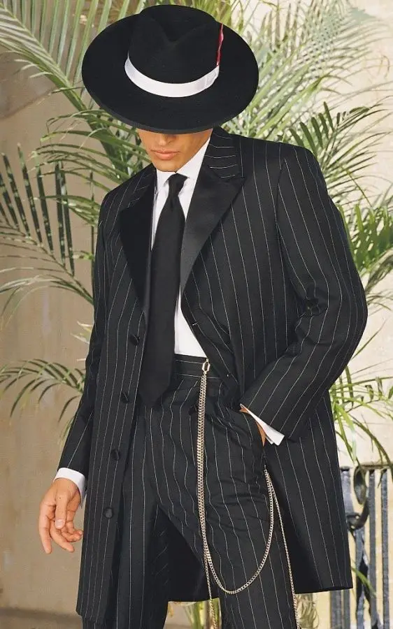 2020ยาวผู้ชายสไตล์ Vintage Stripe ชุด Peaked Lapel เจ้าบ่าวสวม Tuxedos 2 Pcs (เสื้อ + กางเกง)