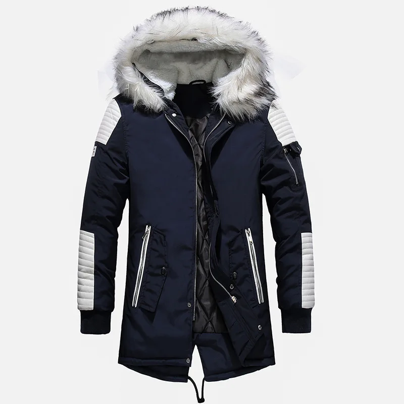 

New Winter Men's Parkas Coat Fur Collar Hooded Long Cotton-Padded Jacket Casual Thick Warm Coats Windbreaker Jackets Overcoat