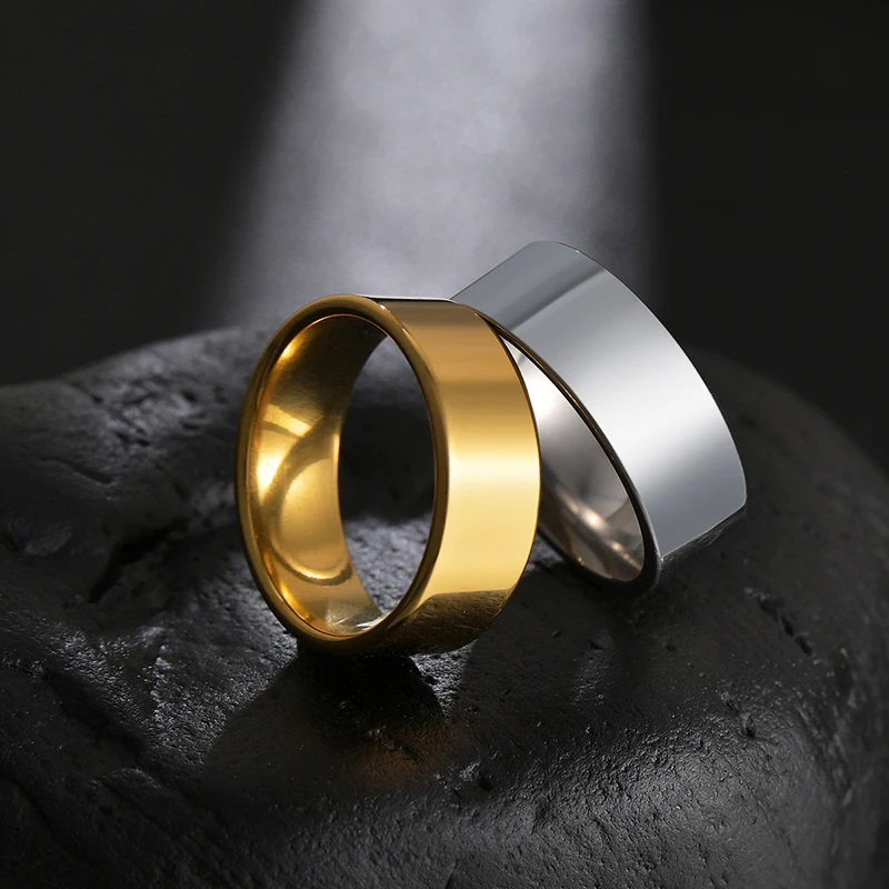 Letdiffery 8mm Smooth Men Rings Simple Stainless Steel Women Couple Jewelry Birthday Gifts