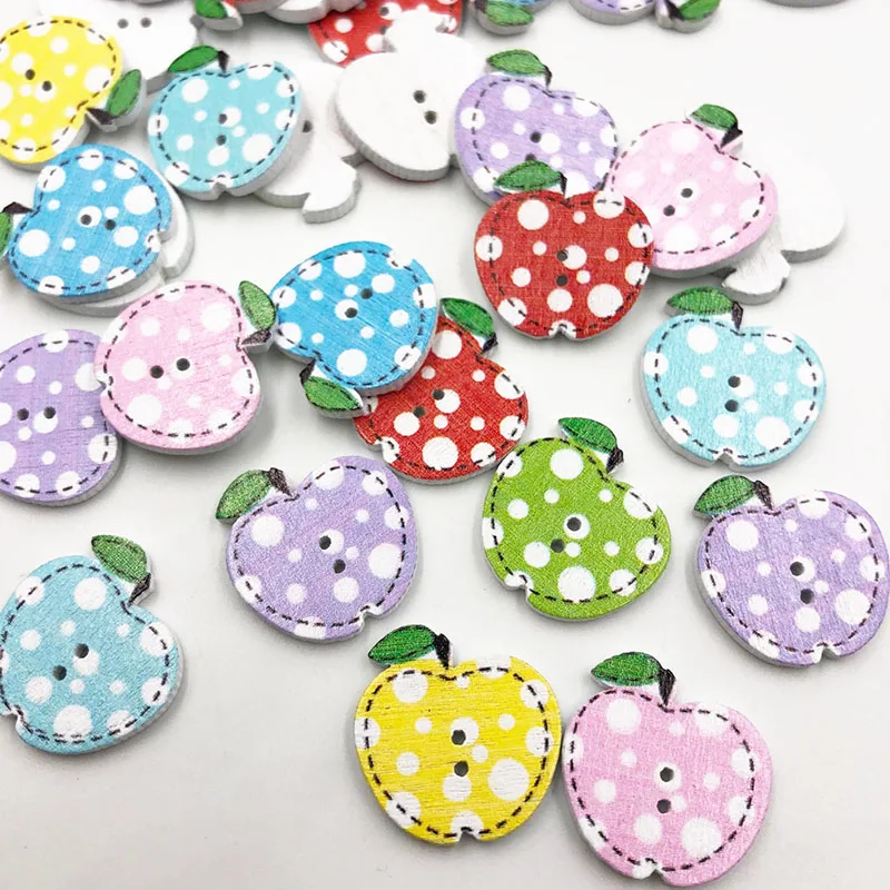 50/100pcs Mixed Apples Pattern Wooden Buttons For Clothes Crafts Sewing Decorative Needlework Scrapbooking DIY WB686