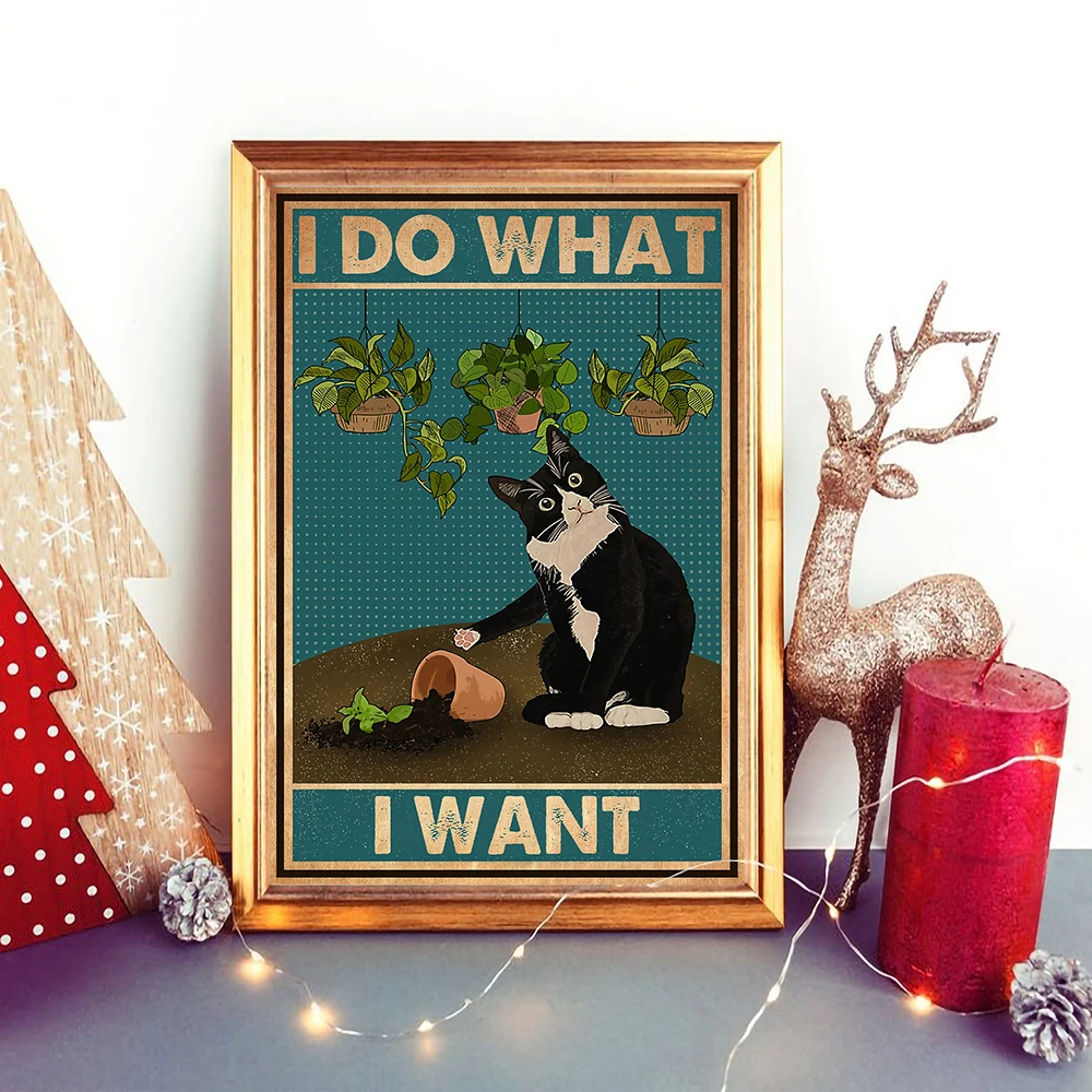 Mental Black Cat Poster I Do What I Want Quote Art Print Vintage Mix  Your Gin Funny Bathroom Garden Canvas Painting Home Decor