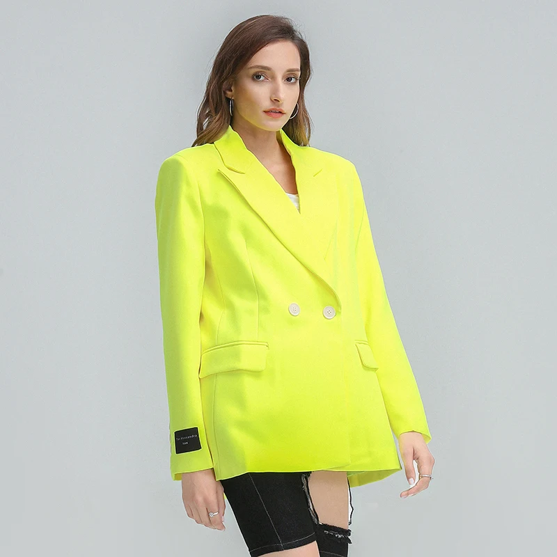 Yellow Casual Blazer For Women Notched Long Sleeve Loose Large Size Minimalist Jacket Daily 1 Piece