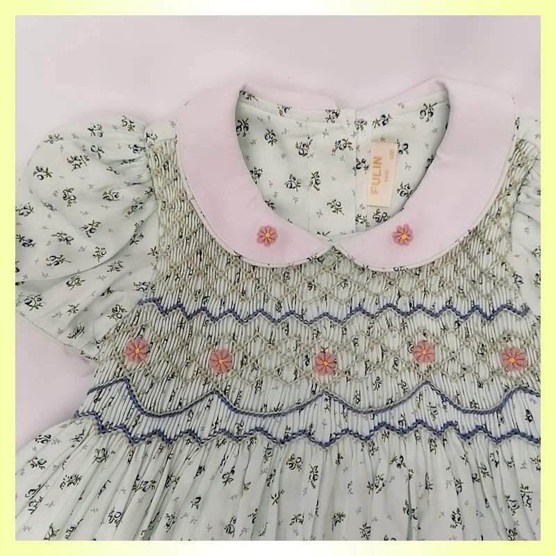 2024 baby girls smocked dresses summer little girl princess floral dress vintage elegant dress for young girl 3 4 5 6 7 years