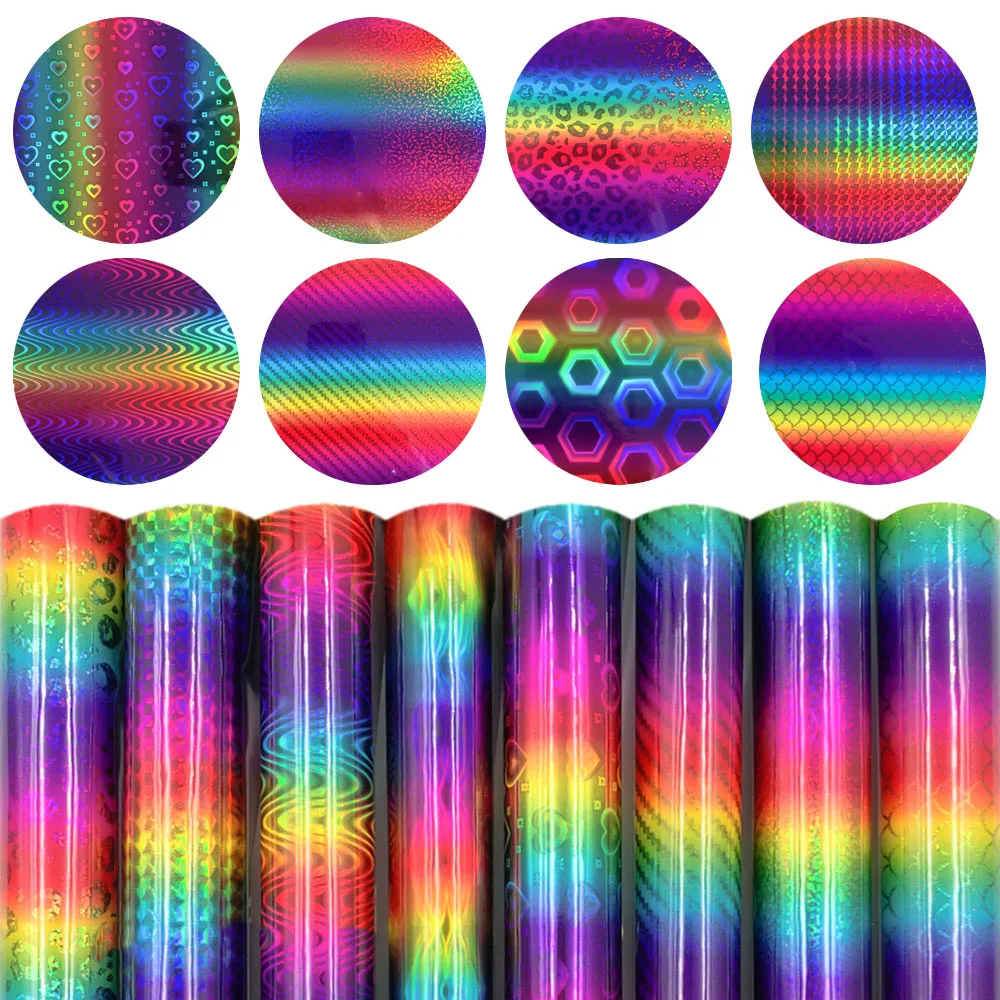 Holographic Rainbow Leopard Permanent Gradient Adhesive Craft Vinyl Making Sign Cut Film for Wall Window Glass Car Cup Decor