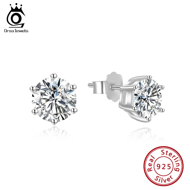 

ORSA JEWELS 925 Sterling Silver Classic 6 Prong Setting Stud Earrings AAAA CZ For Women/Girl 2020 New Jewelry Gift SE335