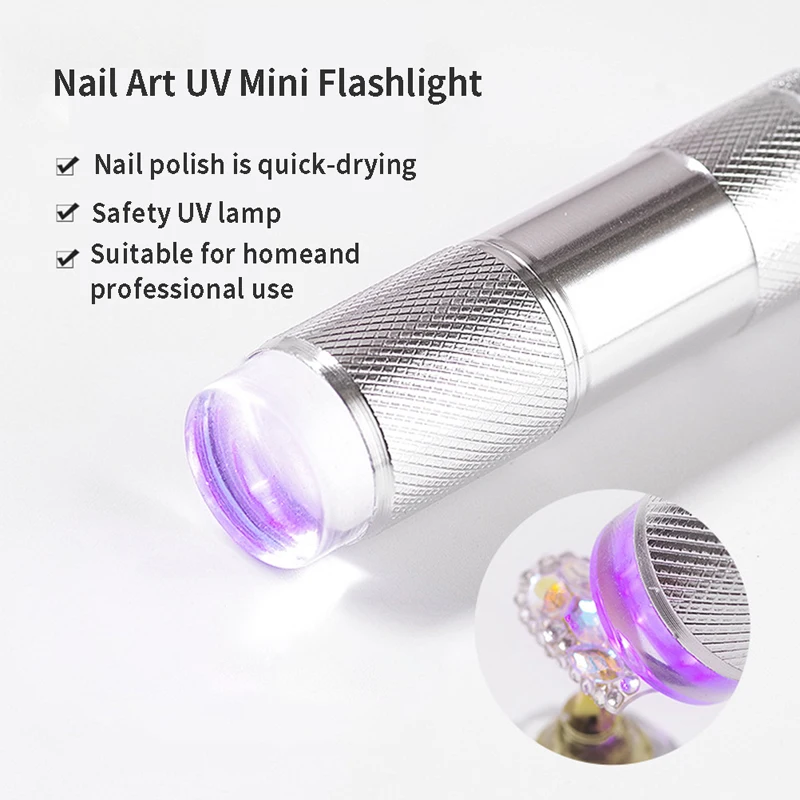 1pcs Nail Art UV Mini Flashlight with stamper Portable Silicone Handheld LED Light Nails Polish Dryer Quick Dry Manicure Lamp