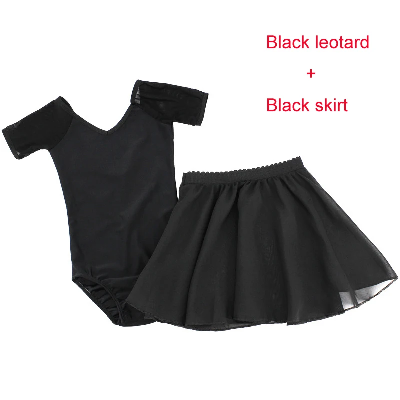 Girls Ballet Leotard Dancewear Spandex Short Sleeves Ballet Dance Class Gymnastics Chiffon Tied Skirt Set Ballerina Clothing