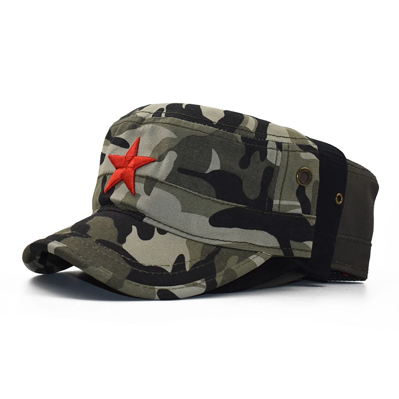 Hot Classic Camouflage Men Five stars 3D embroidery Military Caps Army Cadet Hats Cotton Adjustable Flat Top Patrol Cap