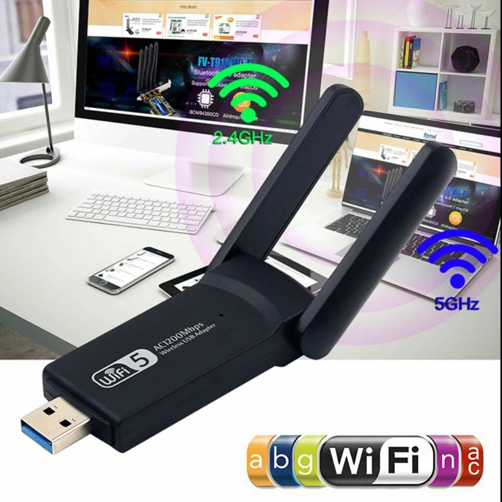 Adaptador wi-fi usb para placa de rede ethernet usb sem fio chave 2.4g 5g usb 3.0 1200mbps wi-fi antena de rede para computador desktop