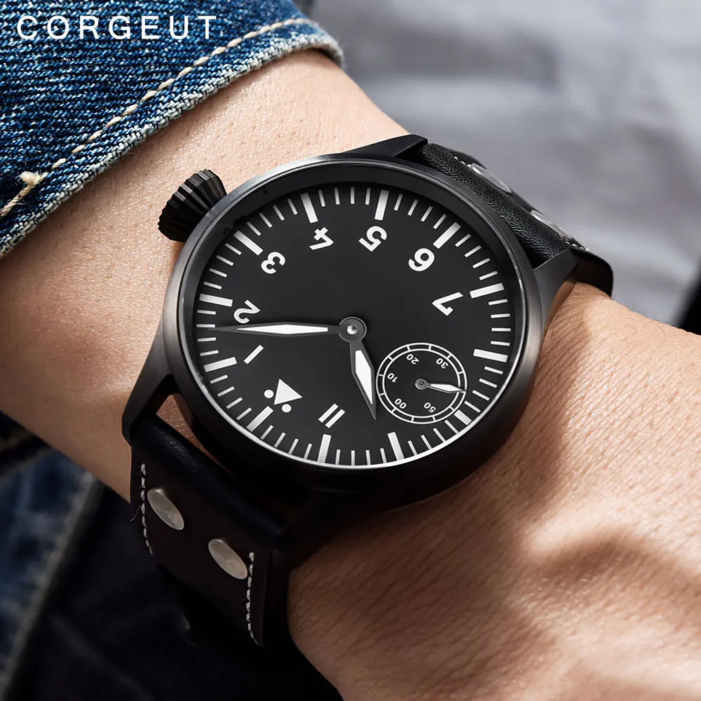 

Corgeut 17 Jewels Mechanical Hand Winding Watch 3600 Movement 6497 Fashion Leather Sport Luminous Man Luxury Brand Watch