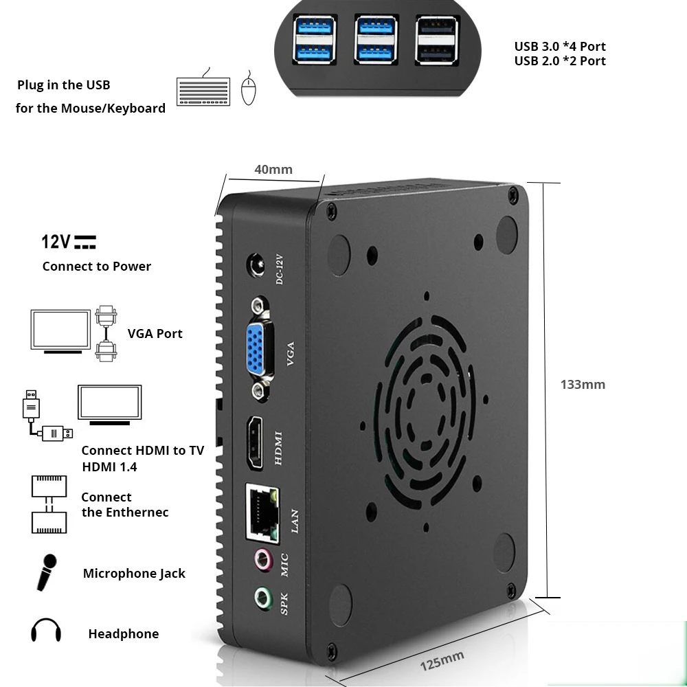 Imagem -04 - Xcy-mini pc Fanless com Intel Core i5 4200u i3 5005u Gigabit Ethernet Win 10 Linux Thin Client Desktop Micro Nuc pc