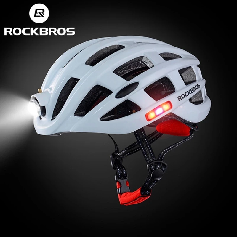 ROCKBROS Bike Headlamp Night Cycling Helmet With Glowing Headlight Warning Light MTB Bicycle Helmet Rechargeable Sport SafetyCap