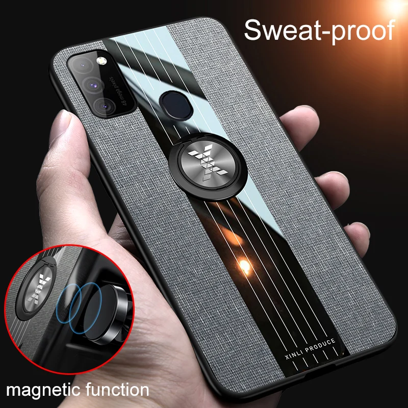 For Samsung Galaxy M30S Case Fabric Hard Cover Soft Frame Cloth Phone Case For Samsung Galaxy M30S Funda Ring Holder