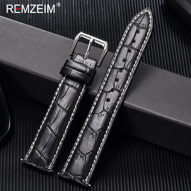 

REMZEIM Universal Leather Watchband 16mm 18mm 20mm 22mm 24mm Men Women Black Brown Leather Calfskin Watch Strap Bracelet