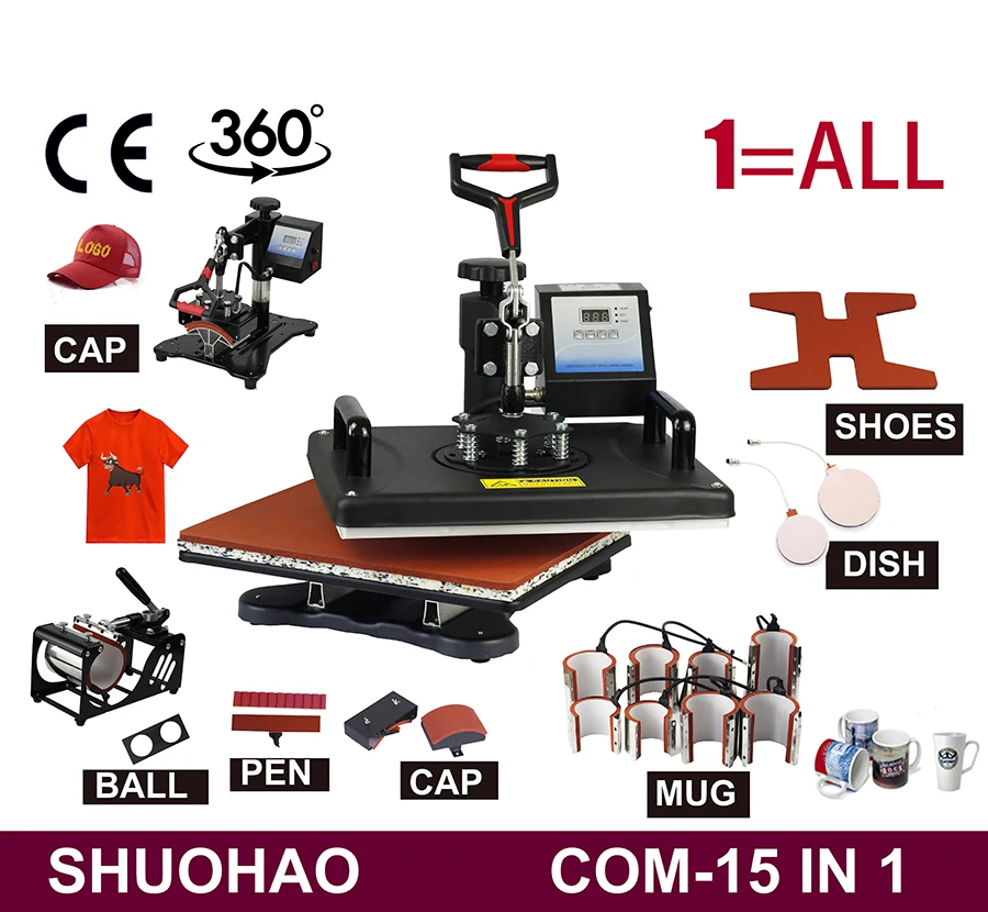 Cheap 15 in 1 Heat pen Press Machine,Sublimation Printer/shoe Transfer Machine Heat Press For Mug/Cap/T shirt/shoe/bottle/pen