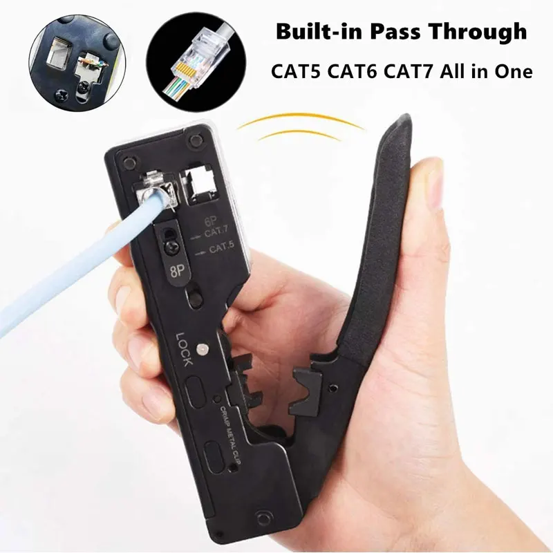 ZoeRax [Cat5 Cat6 Cat7 Pass Through Crimper] for RJ45 RJ12 RJ11 Network Connectors Modular Plugs Ethernet Cables EZ Crimp Tool