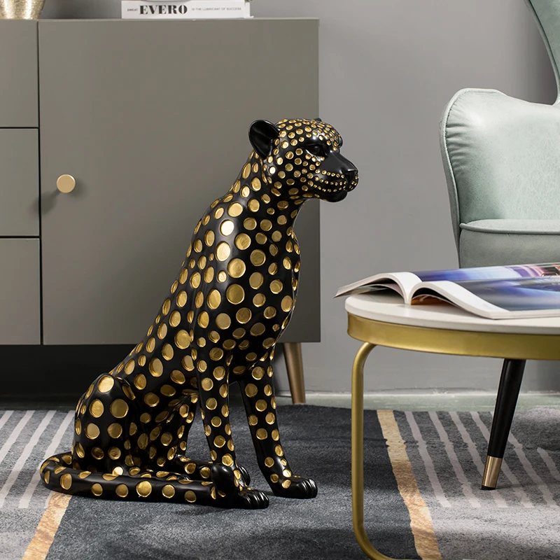 Fortune Leopard Statues Home Decor Resin Interior Figurines Office Living Room Decoration Creative Home Accessories Artwork Gift