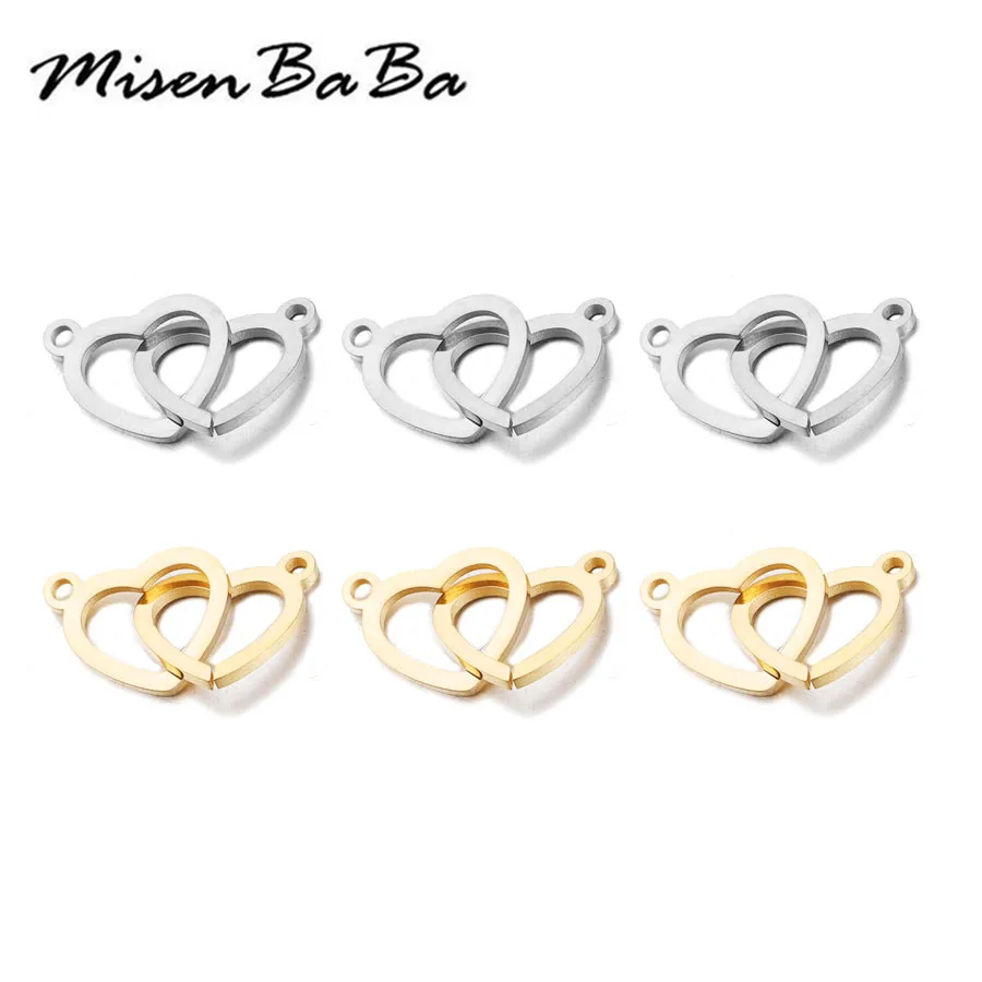 5PCS/lots Stainless Steel Interlocking Heart Pendant For DIY Necklace Jewelry Making Heart Charm Pendant