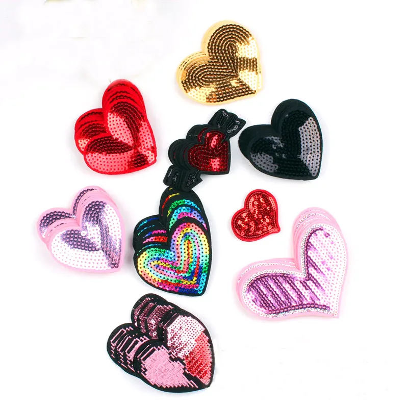 1Pc Sequin Heart Patch Iron on Clothing Red Black colorful Sticker for Clothes Jeans Appliques Coat Pants Badge Sewing Patches