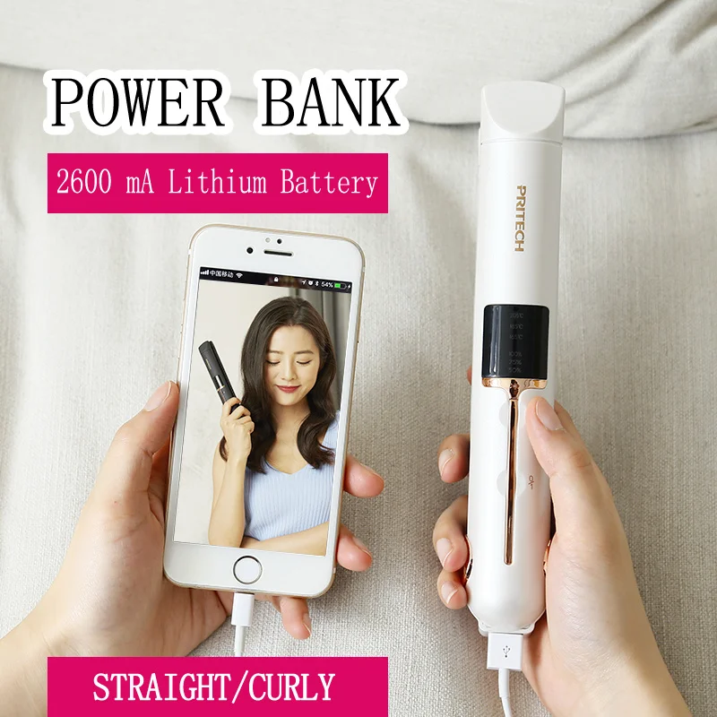 Mini usb sem fio straightener com sistema de bloqueio de banco potência viagem plana ferros portátil sem fio alisamento ferro cabelo