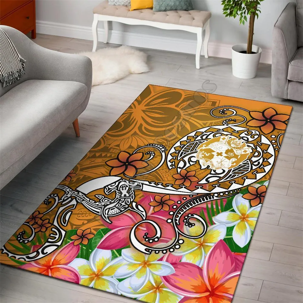 

Tonga Area Rug Turtle Plumeria Gold Anti-slip Rug Carpet Home Decoration Living Flannel Bedroom Non-slip Floor Rug