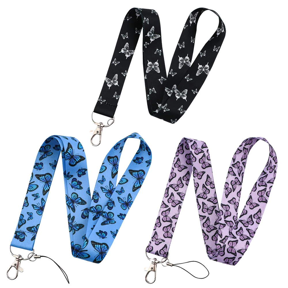 YL631 New Animals Monarch butterfly Lanyard Credit Card ID Student Bus Badge Holder Woman Hang Rope keychain Keyring Gifts