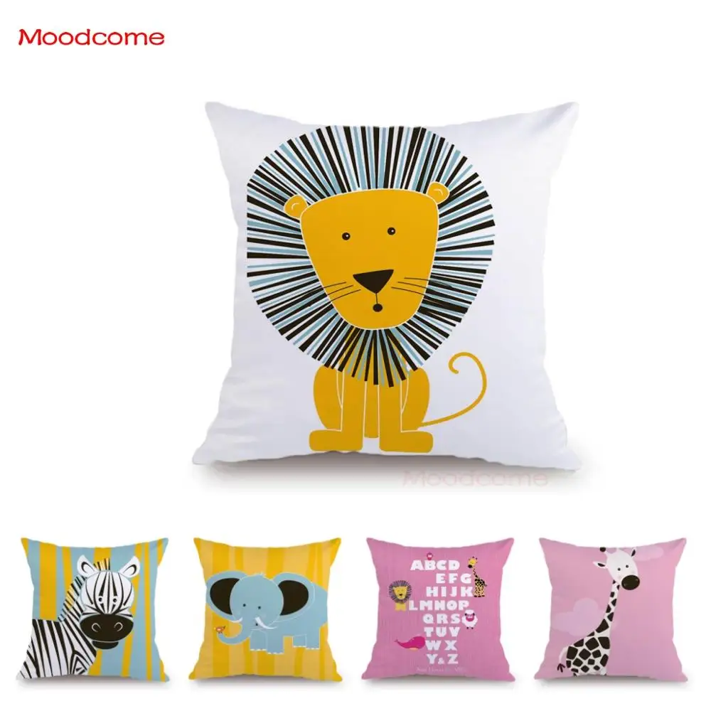 Super Cute Animals Lion Seahorse Giraffe Velvet Sofa Throw Pillow Children Baby Nursery Art Short Plush Home Decor Cushion Cover