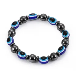 New Arrival Turkish Evil Eyes Bracelet Hematite Stone Therapy Health Care Magnetic Bangle Yoga Bracelets for Women Men Jewelry