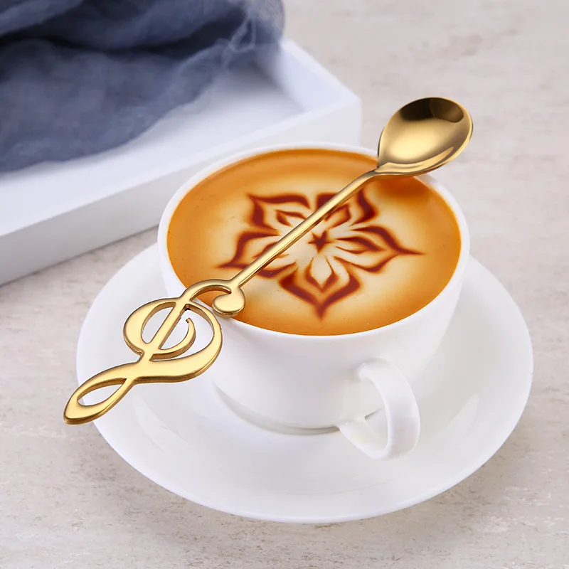 Coffee Stirring Spoon Musical Notes Shaped Long Handle Stainless Steel 7 Colors Dessert Ice Cream Mixing Scoops Drink Tableware