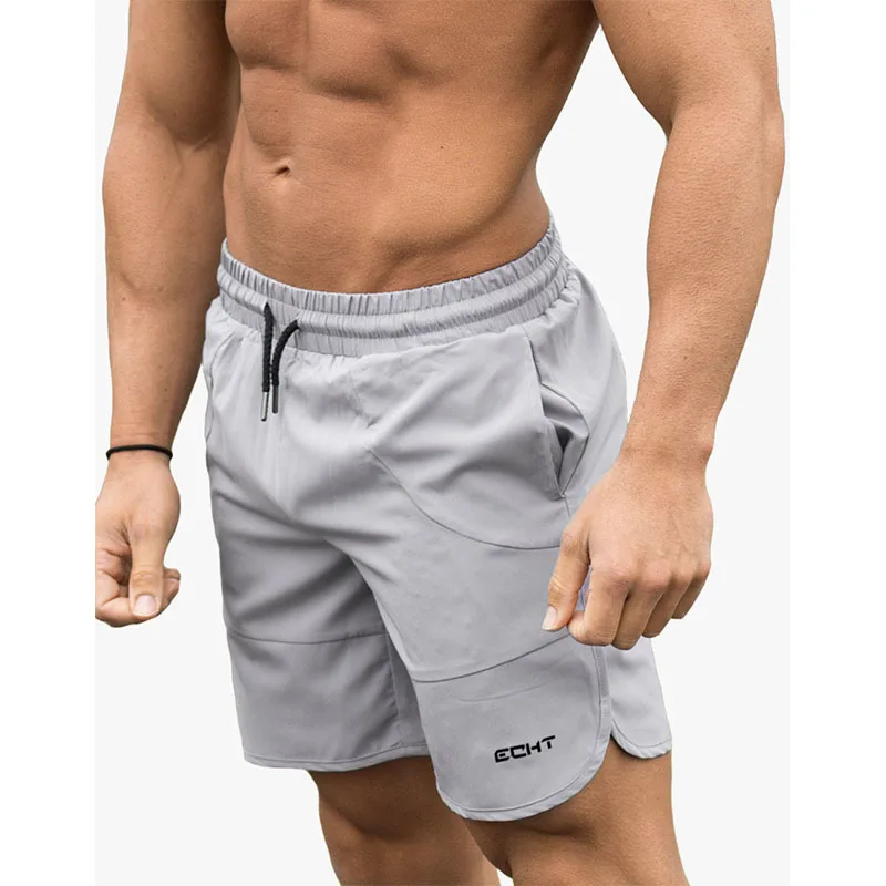Shorts de poliéster masculino casual, musculação calça curta masculina, moletom com cordão até o joelho, ginástica fitness, nova moda
