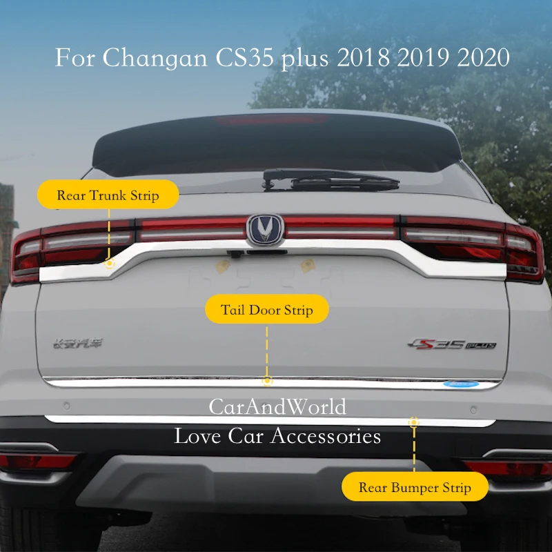 

For Changan cs35 plus 2018-2020 Rear Trunks Strips Tail Door Lights Bumper Garnish Trims Stainless Steel Molding Car Accessories