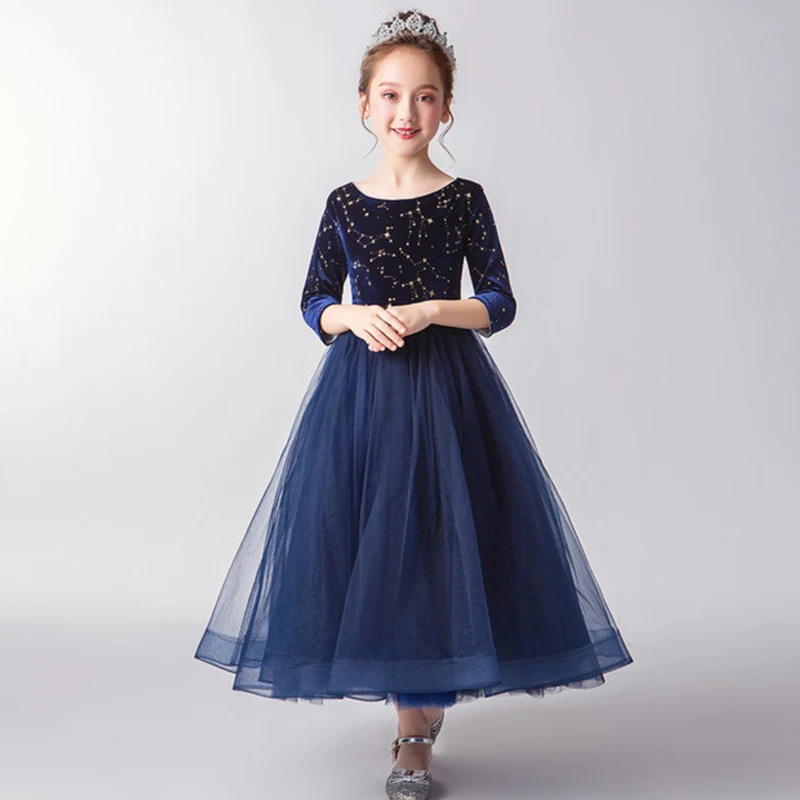 Girls Hi-low Party Tutu Dress Velvet Off Should Little Girls Princess Ball Gown Kids Long Sleeve Winter Pageant Sparkle Stars 3t