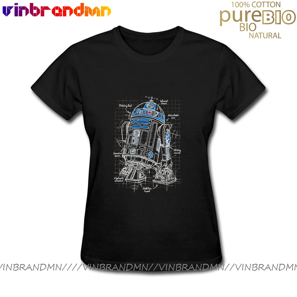 Hipster R2-D2 Droid Blue Print ladies T-Shirts 2021 New Dead War Clothing Fashion Droid Robot Project T shirts women Camiset