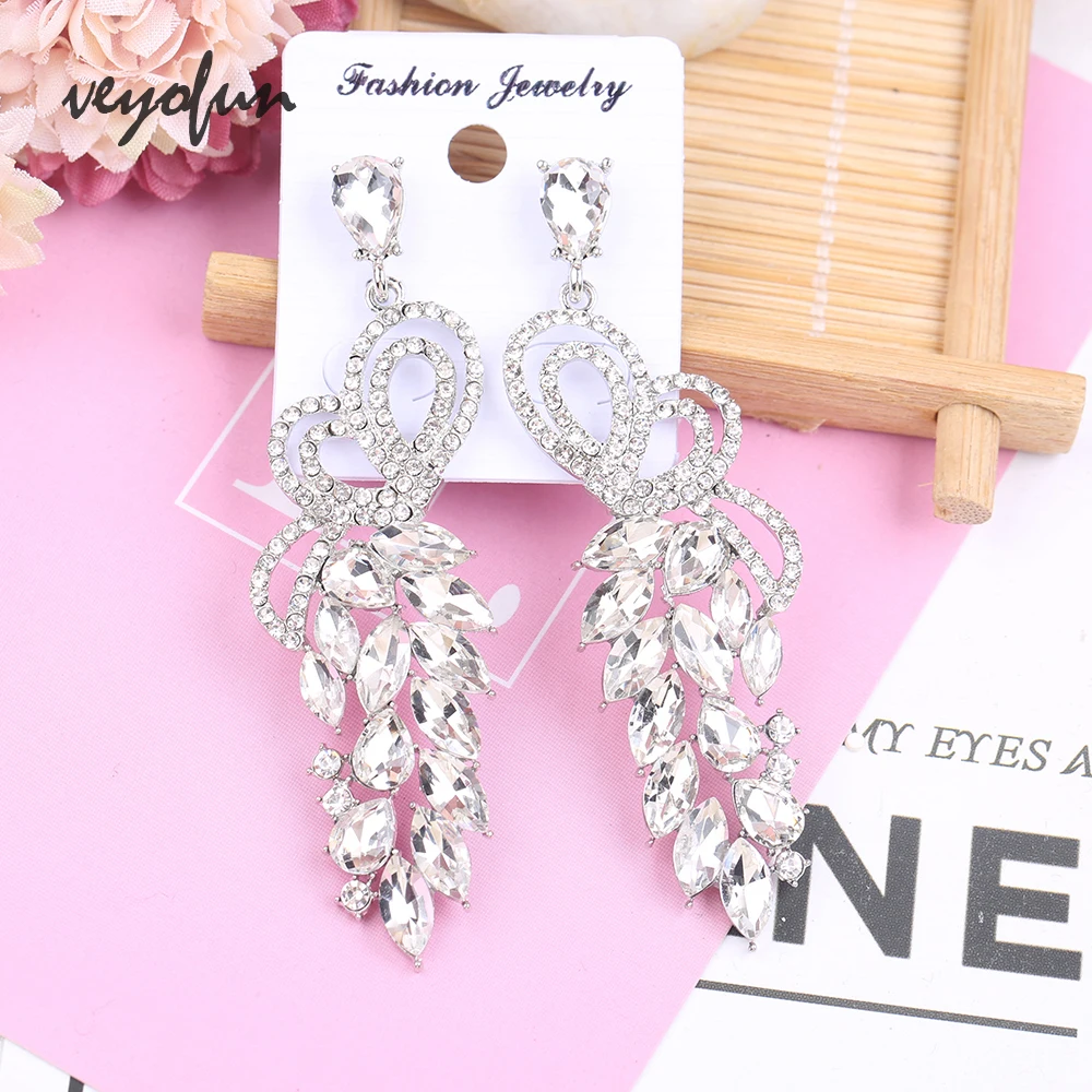 Veyofun Symmetrical Butterfly Hollow out Crystal Drop Earrings Ethnic Dangle Earrings Jewelry for Women Brinco