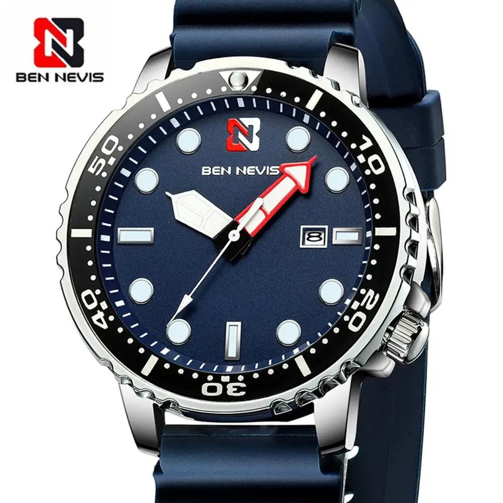 Ben Nevis Men\'s Watches Fashion Analog Quartz Watch with Date Military Watch Waterproof Silicone Rubber Strap Wristwatch for Man