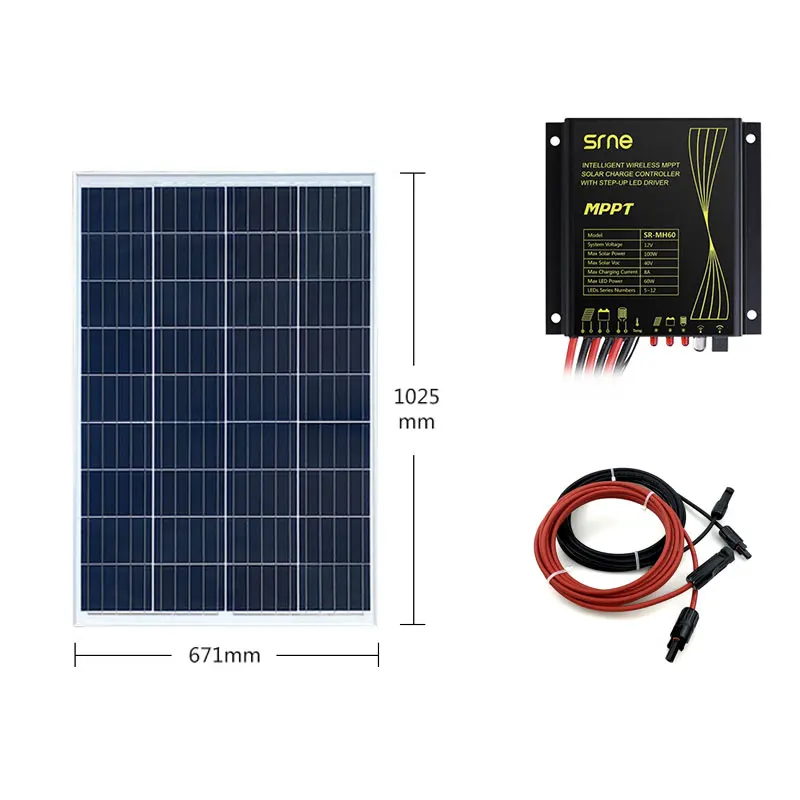 

Solar Panel Kit Complete 100w 12V For Solar Street Light MPPT Solar Controller 12V 8A Waterproof IP68 Off Grid Solar Charger