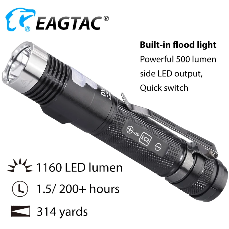 EAGTAC DX30LC2 SR CREE XP-L Hi Nichia 219B 219C CRI92  LED Rechargeable Flashlight 18650 CR123A Hunting light Built in Charger