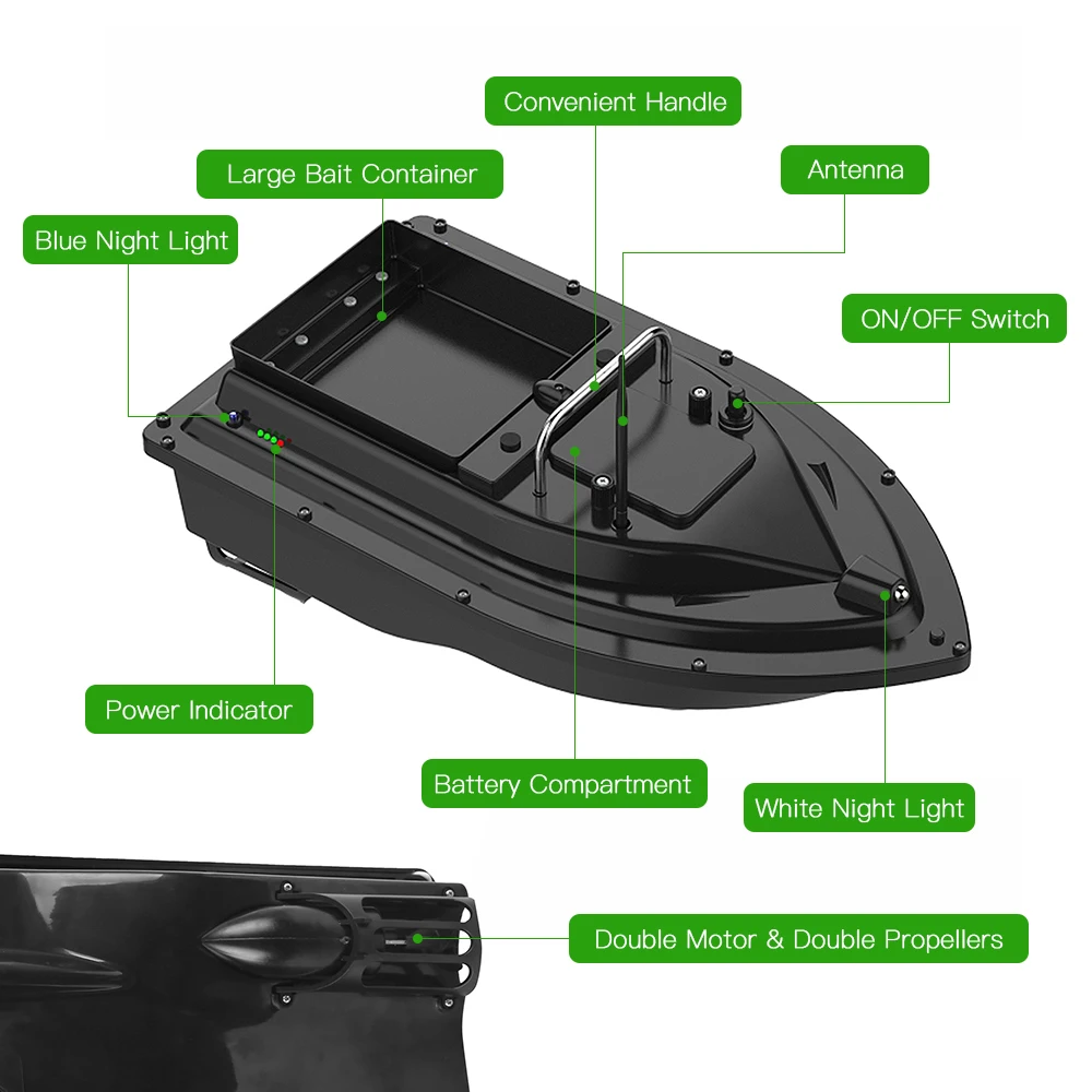 D16 GPS Wireless Fishing Bait Boat with Large Bait Container Automatic Bait Boat 430-540/400-500M Remote Range 5200mAh/10000mAh