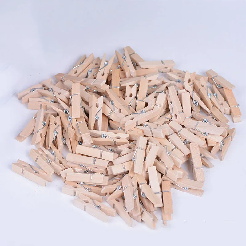 100PCS 25mm/30mm/35mm Clothes Pegs Mini Wooden Multifunction Clothespins Wood Clamps For Sewing Supplies Wooden Clips